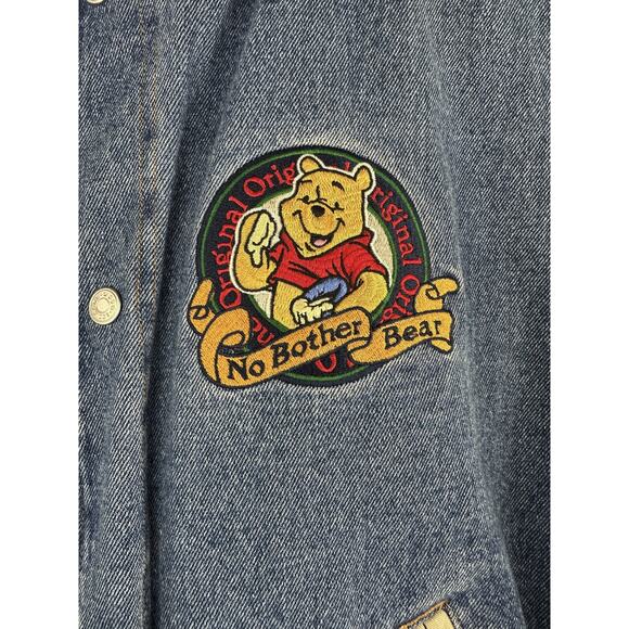 VTG Disney Store Winnie The Pooh Patch No Bother Bear Snap Denim Bomber Jacket S - Picture 14 of 16